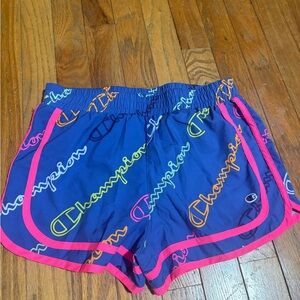 Champion Women's Athletic Shorts with Blue and Multicolor Design